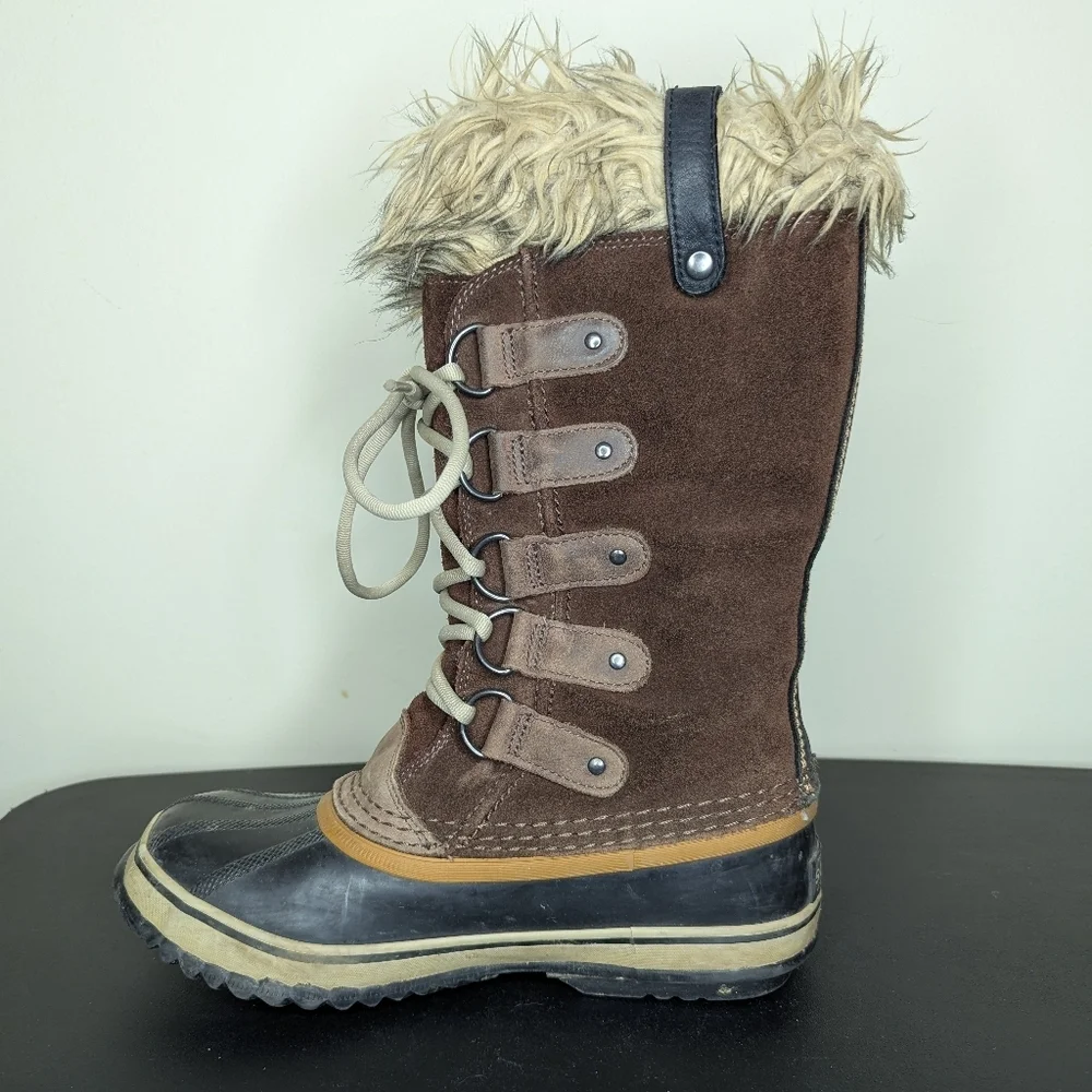 Sorel‎ Joan of Arctic Brown Suede Faux Fur Lace Up Waterproof Boots Women’s 7